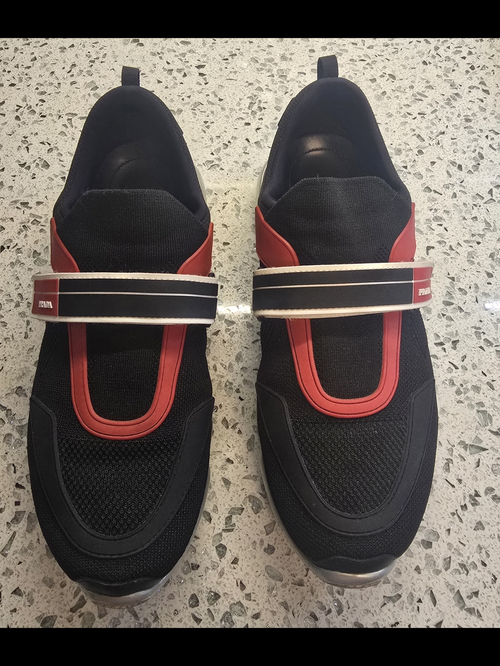Prada Black and Red Men's Slip-On Sneakers with Velcro Strap
